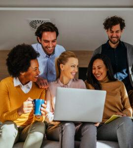 Visual of an employee’s personalized dashboard interface with tasks, clock-in widget, performance metrics, and document access.